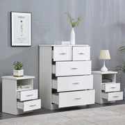 Agata 3 Piece Bedroom Set In White Chest and Two Bedsides