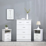 Agata 3 Piece Bedroom Set In White Chest and Two Bedsides