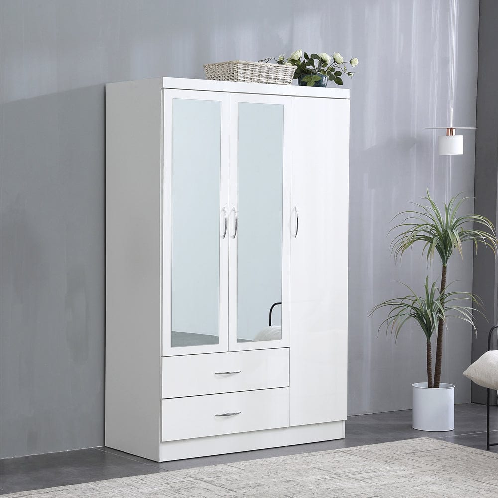 Agata 3 Door 2 Drawer Mirrored Wardrobe In White