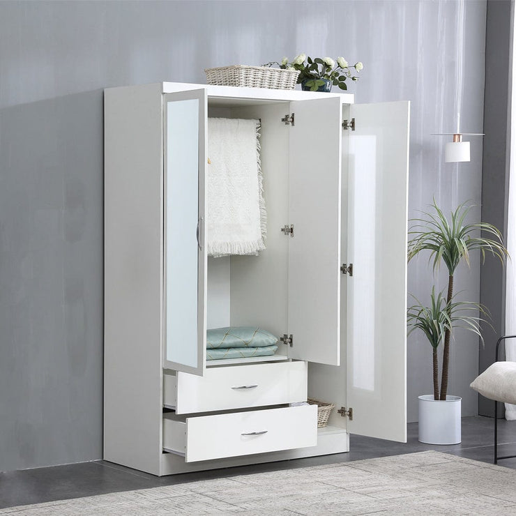 Agata 3 Door 2 Drawer Mirrored Wardrobe In White