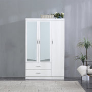 Agata 3 Door 2 Drawer Mirrored Wardrobe In White